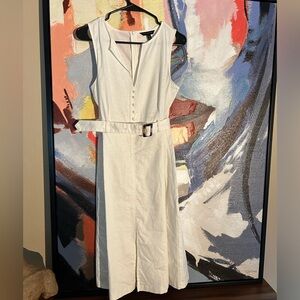 Midi Linen Dress in off white